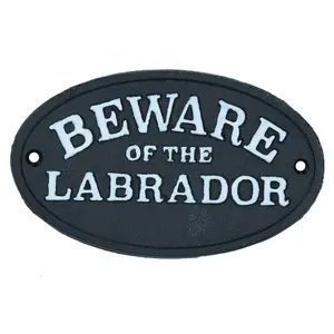 Beware the Labrador Dog Black Cast Iron Sign Plaque Door Wall House Gate Post