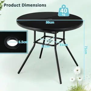 Costway Outdoor Dining Table Patio Round Tempered Glass Table with 35mm Umbrella Hole