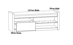 TV Unit Entertainment Stand Cabinet LEDs 1 Drawer White Gloss Oak Effect Alameda