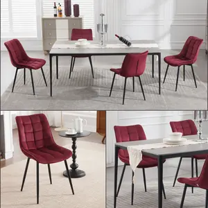 Set Of 4 Dining Room Chairs Kitchen Chair Cushioned Chair Design Chair With Backrests With Fabric Seat And Metal Frame Maroon