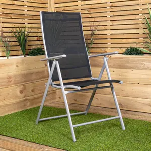 Set of 2 Outdoor Garden Patio Multi Position Reclining Folding Chair in Black and Silver