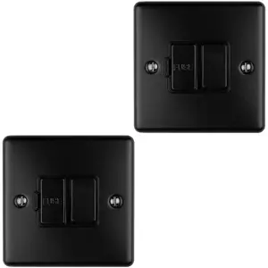 2 PACK 1 Gang 13A Switched Fuse Spur MATT BLACK & BLACK Metal Mains Isolation