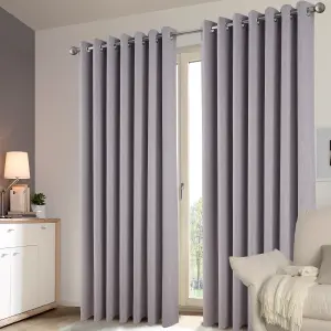 Novan Light grey Plain Blackout Eyelet Curtains (W)228cm (L)228cm, Pair