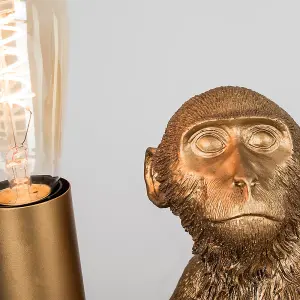 ValueLights Modern Metallic Gold Painted Monkey Design Table Lamp - Includes 4w LED Helix Filament Bulb 2200K Warm White