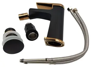 Invena Black/Rose Gold Brass Bathroom Bidet Faucet Mixer Tap + Click-Clack Plug