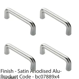 4 PACK - Rounded D Shaped Bar Handle 225mm x 19mm Diameter Satin Anodised Aluminium