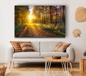 Woodland Walk In The Autumn Canvas Print Wall Art - Medium 20 x 32 Inches