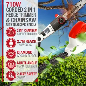 NETTA 710W 2 in 1 Long Reach 2.7M Pole Chainsaw and Hedge Trimmer