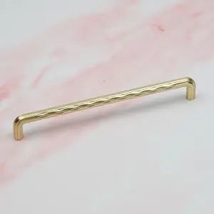 192mm Brass Gold Cupboard Handles Textured Grooved Knurled Bar Pull Kitchen Cabinet Door Drawer Dresser Replacement