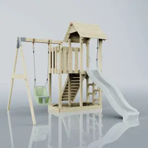 PolarPlay Balcony Tower Kids Wooden Climbing Frame with Swing and Slide - Swing Calder Mist