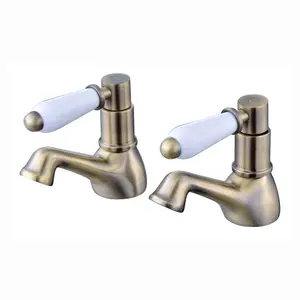 ENKI Downton Antique Brass Pillar Ceramic Lever Solid Brass Hot & Cold Basin Taps BT0806