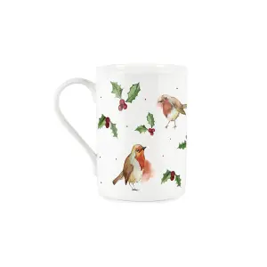 Purely Home Christmas Robins Bone China Mugs - Set of 2