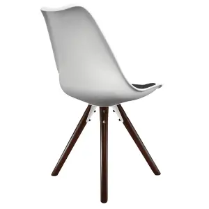 Soho White & Black Plastic Dining Chair with Pyramid Dark Wood Legs