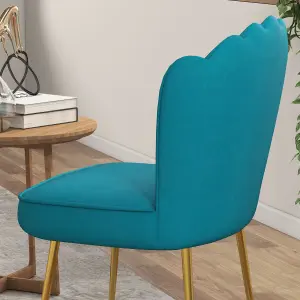 HOMCOM Velvet-Feel Shell Accent Chair Home Bedroom Lounge Metal Legs Blue