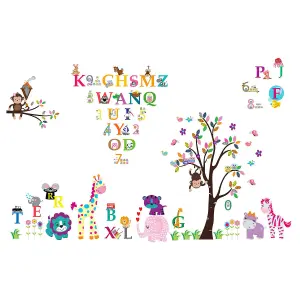 Walplus Combo Kids Happy Animals - Numbering - Alphabets Wall Sticker PVC