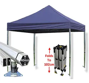 3m x 3m Compact 40 Instant Shelter Pop Up Gazebos Frame & Canopy - Navy Blue