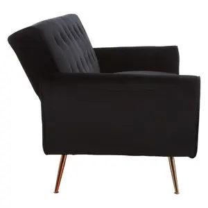 Interiors By Premier Velvet Upholstered Black Velvet Sofa Bed, Elegant Seater Sofa Bed For Bedroom, Contemporary Sofa Bed