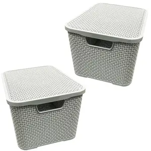 2 x Rattan Effect Light Grey Home Office Laundry Storage Baskets