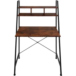 Desk Exeter - overhead storage shelves, 3 compartments - Industrial wood dark, rustic