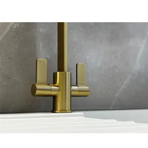 Liquida EB404BR Flat Style Modern Dual Lever Brushed Brass Kitchen Mixer Tap