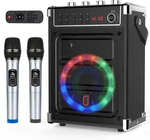 JYX Karaoke Machine With 2 UHF Wireless Microphones, Bass/Treble Bluetooth Speaker With LED Light, Support TWS, AUX In, FM, REC, Supply For Party