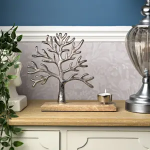 Tree of Life Metal & Wood Tea Light Holder