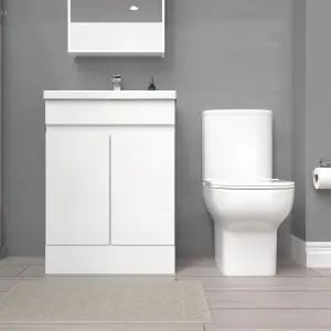 Nes Home 600mm White Basin Vanity Unit & Close Coupled Toilet