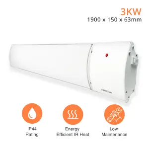 Mirrorstone 3000W Helios Infrared Bar Heater In White Finish, Wall/Ceiling Mount, Indoor Electric Heater