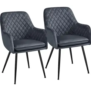 Yaheetech 2PCS Dark Grey Velvet Fabric Tufted Dining Chairs with Armrest