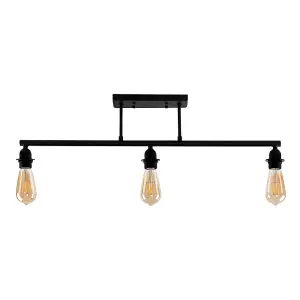 ValueLights Fillatt 3 Way Black Satin Pipework Industrial Ceiling Light