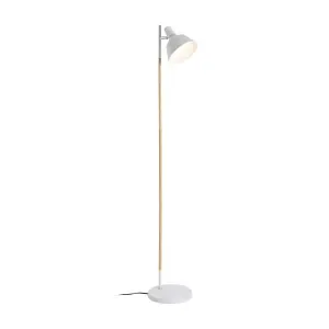 Interiors By Premier Slimline Design Of White Wood And Metal Floor Lamp, Sturdy And Stable Bedroom Lamp, Sleek Livingroom Lamp