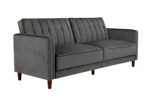 Pin tufted transitional Sofa Bed in velvet grey