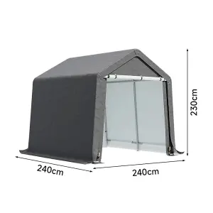 8x8FT Galvanized Tube Storage Shed Dark Grey with Roll-up Door