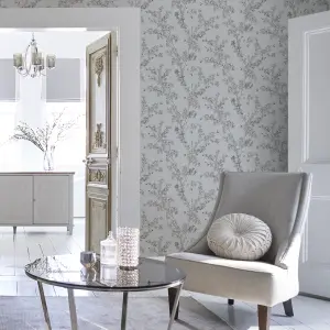 Laura Ashley Forstyhia Steel Floral Smooth Wallpaper Sample