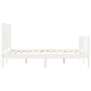 Berkfield Bed Frame with Headboard White Small Double Solid Wood