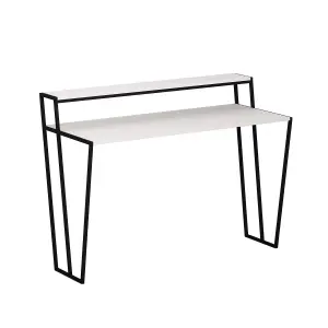 FWStyle Home Office Modern Student Study Desk Matt White Black Metal Frame