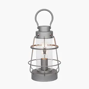 Grey Metal and Clear Glass  Oil Lantern Table Lamp