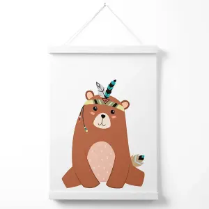 Sitting Bear Tribal Animal Poster with Hanger / 33cm / White