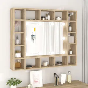 Berkfield Mirror Cabinet with LED Sonoma Oak 91x15x76.5 cm