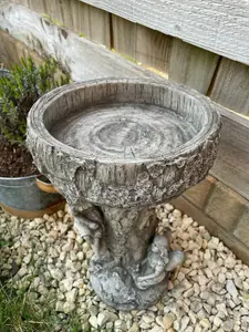 Fairy Bird Bath Stone Statue Outdoor Garden Ornament British Made Feeder