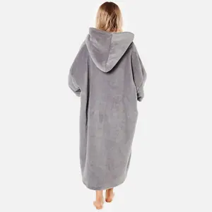 Sienna Long Hoodie Blanket Soft Sherpa Fleece Oversized Sweatshirt - Charcoal