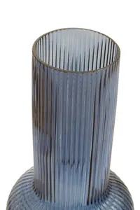 Interiors by Premier Large Blue Cylindrical Glass Vase, Wide Midsection and Ribbed Design Flower Vase, Large Blue vase for Decor