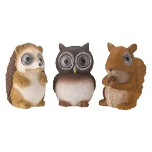 Garden Light Up Woodland Animal Ornamental Solar Powered Lights Set of 3 Owl Hedgehog & Squirrel