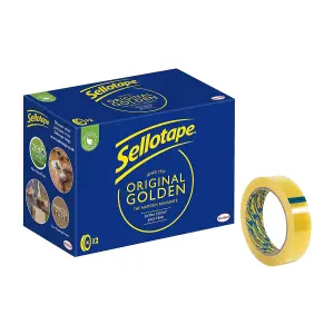 Sellotape Original Golden Multi-Purpose Easy-to-Use Clear Tape, 24mmx66m, 12 Pack