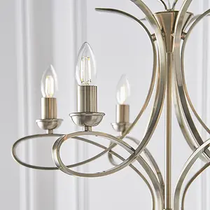 Luminosa Penn 6 Light Multi Arm Ceiling Pendant Chandelier Brushed brass effect plate, E14