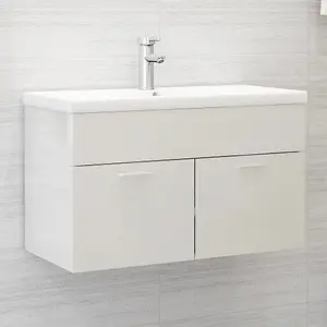 Berkfield Sink Cabinet High Gloss White 80x38.5x46 cm Engineered Wood