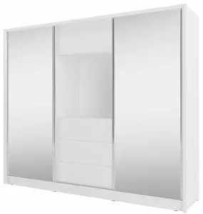 Contemporary 2 Mirrored Sliding Door Wardrobe TV Area 6 Shelves 1 Rail 3 Drawers 1 Cabinet White Matt (H)2140mm (W)2540mm (D)600mm