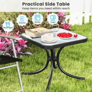 Costway 50cm Square Patio Table In/Outdoor Compact Metal Side Table w/ Tempered Glass Top