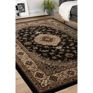 Melrose Classic Traditional Black Vintage Area Rug 120/170cm