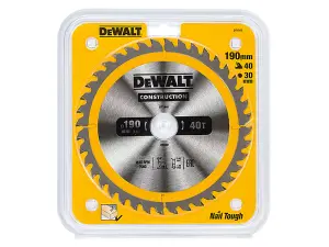 DEWALT Portable Construction Circular Saw Blade 190 x 30mm x 40T